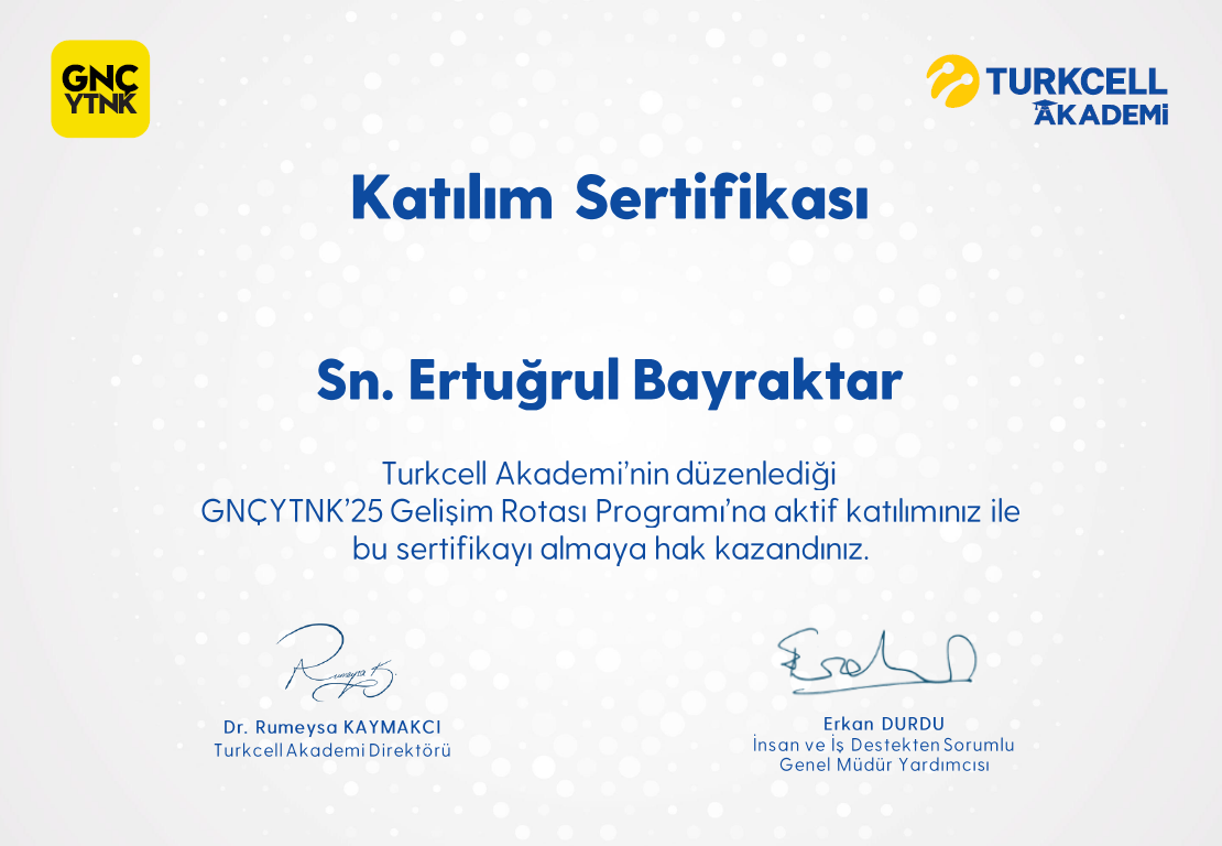 GNÇYTNK'25 Gelişim Rotası Certificate