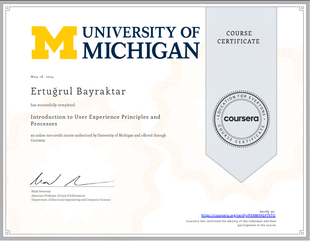 Introduction to User Experience Principles and Processes Certificate